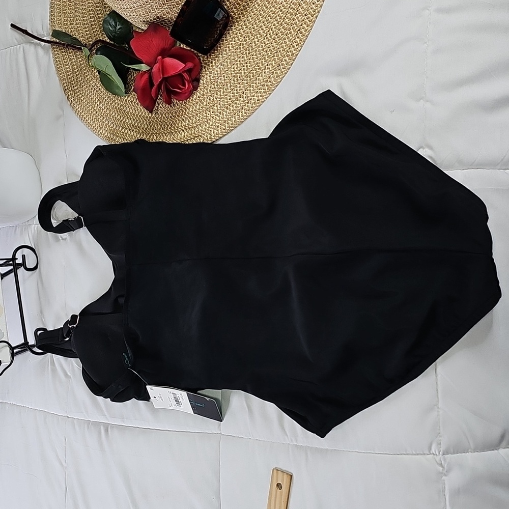 Aqua Green Black Waist Tie One Piece Swimsuit Vacation Beach Resortwear - Picture 12 of 15